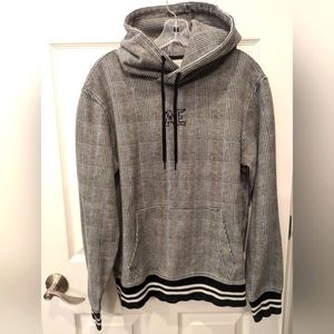 AE American Eagle Men's Hoodie Sweatshirt Size Large Black Houndstooth Plaid S